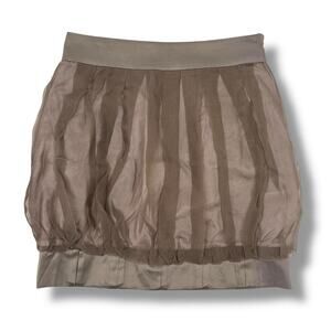 Twelve by Twelve Silk Bubble Mini Skirt Taupe Sheer Overlay Size Medium